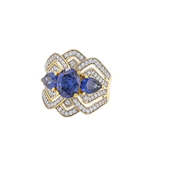 SJD Sterling Silver Gold Plated Blue Crystal Ring Size 8